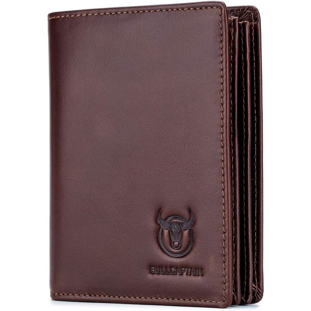 🆕Men Brown Large Capacity Genuine Leather Bifold Wallet/Credit Card Holder Slot